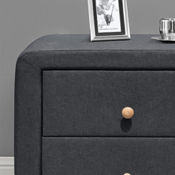 Brooklyn 2 Drawer Grey and Oak Linen Fabric Bedside Table - thumbnail 2