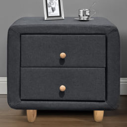 Brooklyn 2 Drawer Grey and Oak Linen Fabric Bedside Table - thumbnail 1