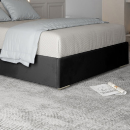 Tammy Double Black Soft Velvet Upholstered Metal Bed Frame with Panelled Headboard - thumbnail 4