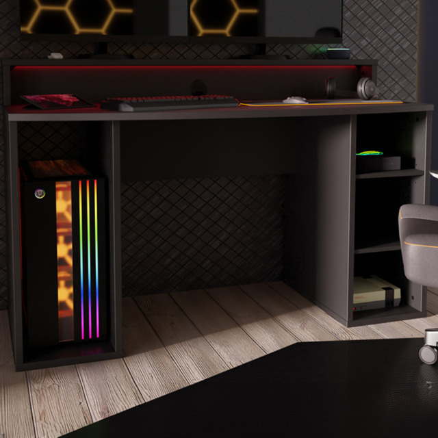 Florence Tezaur 4 Shelf Black LED Gaming Desk - image 1