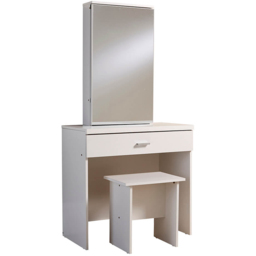 Home Source White Berlin Single Drawer Sliding Vanity Mirror Dressing Table with Stool - thumbnail 2