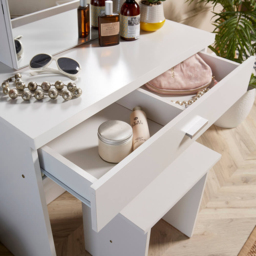 Home Source White Berlin Single Drawer Sliding Vanity Mirror Dressing Table with Stool - thumbnail 4