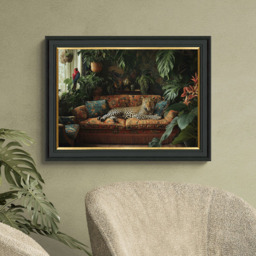 Lounging Leopard Black Framed Print 59 x 79cm - thumbnail 2