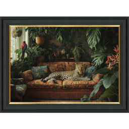 Lounging Leopard Black Framed Print 59 x 79cm - thumbnail 1