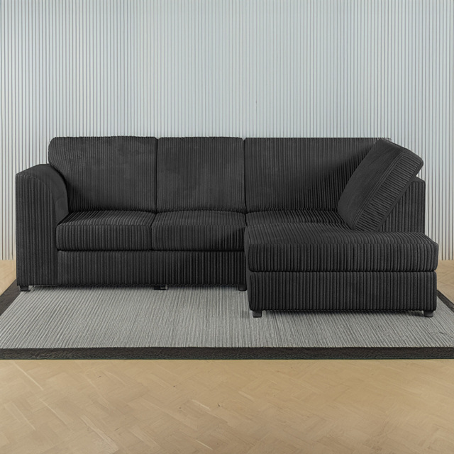 Luxor 4 Seater Black Jumbo Cord Right Hand L Shaped Corner Sofa with Full Back - image 1