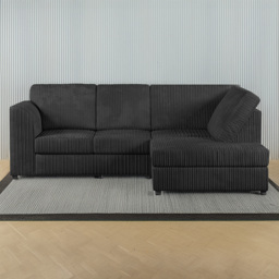 Luxor 4 Seater Black Jumbo Cord Right Hand L Shaped Corner Sofa with Full Back - thumbnail 1