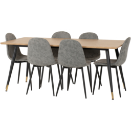 Seconique Hamilton Athens Oak Effect PU 6 Seater Dining Table Set Grey - thumbnail 3