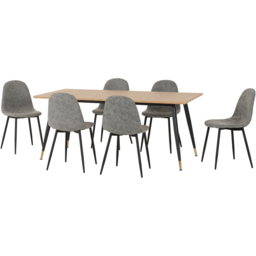 Seconique Hamilton Athens Oak Effect PU 6 Seater Dining Table Set Grey - thumbnail 2