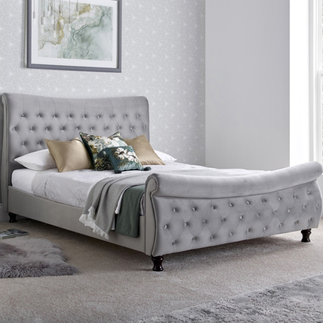 Oxford King Size Grey Velvet Chesterfield Sleigh Bed Frame - image 1