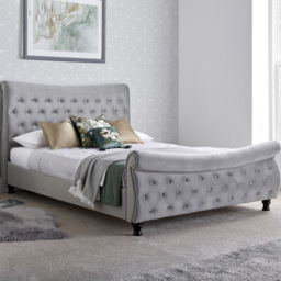 Oxford King Size Grey Velvet Chesterfield Sleigh Bed Frame - thumbnail 1