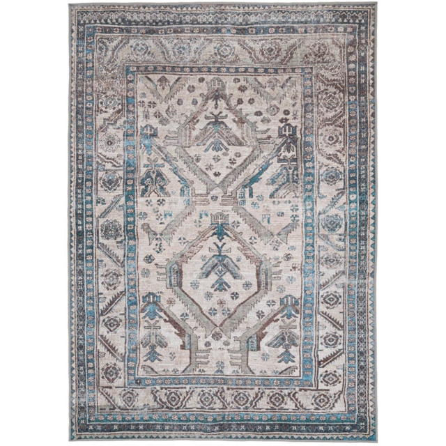 Kukoon Traditional Bordered Medallion Beige and Grey Rug 80 x 150cm - image 1