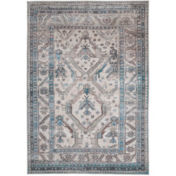 Kukoon Traditional Bordered Medallion Beige and Grey Rug 80 x 150cm - thumbnail 1