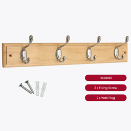 Headbourne Chrome and Pine 4 Hook Coat Rail - thumbnail 3