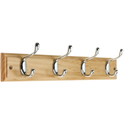 Headbourne Chrome and Pine 4 Hook Coat Rail