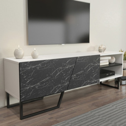 Decorotika Denasse Black Marble Effect and White 2 Door 2 Shelf TV Unit