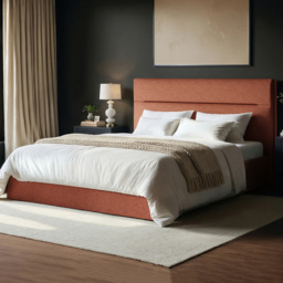 SOLACE+CO Nela Double Burnt Orange Woven Fabric Ottoman Bed with Padded Headboard