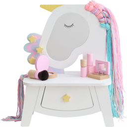 Teamson Kids Dreamy Unicorn White Tabletop Vanity with Real Wool Hair - thumbnail 2