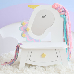 Teamson Kids Dreamy Unicorn White Tabletop Vanity with Real Wool Hair - thumbnail 1