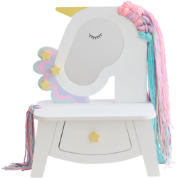 Teamson Kids Dreamy Unicorn White Tabletop Vanity with Real Wool Hair - thumbnail 3