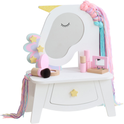 Teamson Kids Dreamy Unicorn White Tabletop Vanity with Real Wool Hair - thumbnail 4