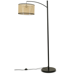ValueLights Preto Black and Natural Cane Shade Metal LED Floor Lamp