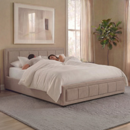 VIDA DESIGNS Vanita Beige Linen King Size Ottoman Bed with Padded Headboard - thumbnail 4