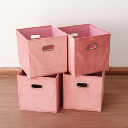 Home Source Large Blush Pink Fabric Cube Storage Box 4 Pack - thumbnail 3