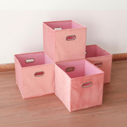 Home Source Large Blush Pink Fabric Cube Storage Box 4 Pack - thumbnail 2