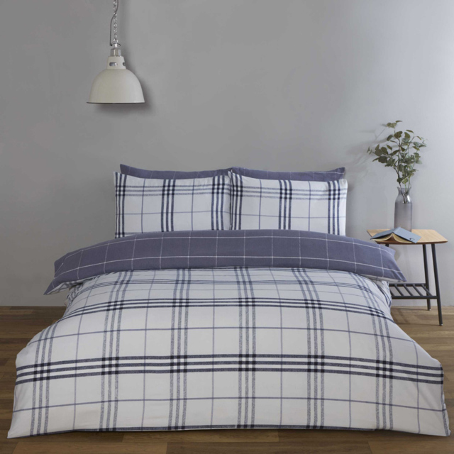 Rapport Home Harris King Size Denim Check Duvet Set - image 1