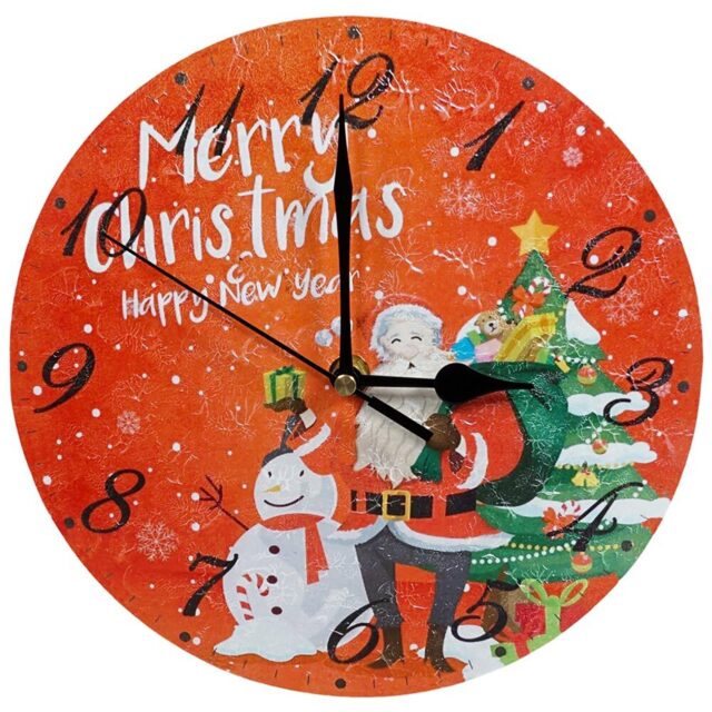 Xmas Haus Round Santa and Snowman Christmas Wall Clock 23cm - image 1