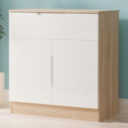Crowndale Milan White Gloss and Bardolino Oak 2 Door Single Drawer Sideboard Ready Assembled - thumbnail 1