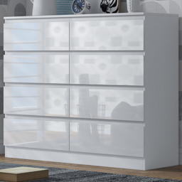 FWStyle Stora 8 Drawer White Gloss Chest of Drawers