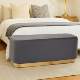 Premier Housewares Hartford Matte Gold  and Grey Velvet Bench - thumbnail 2