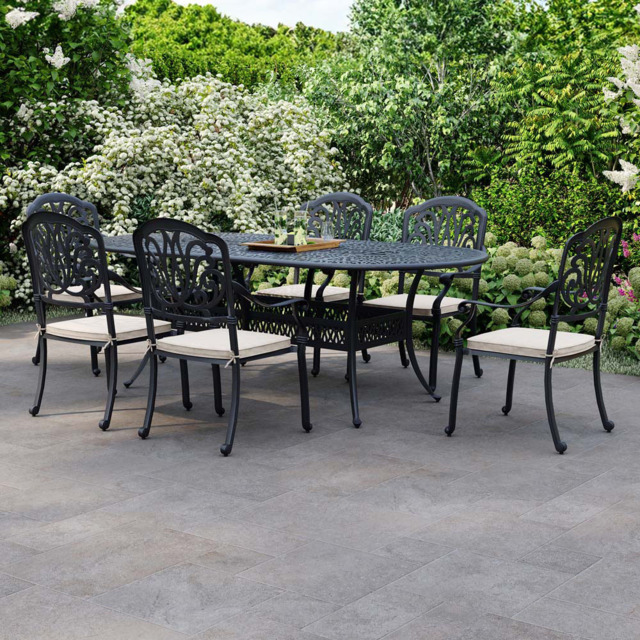 Charles Bentley Premium 6 Seater Round Dining Set Black - image 1