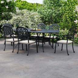 Charles Bentley Premium 6 Seater Round Dining Set Black - thumbnail 1