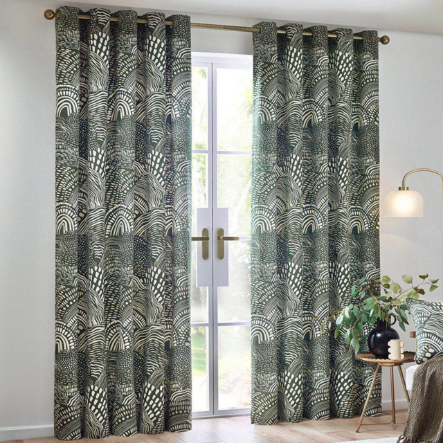 Hoem Nola Abstract Olive Eyelet Curtains 117 x 137cm - image 1