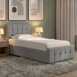 Vida Designs Valentina Light Grey Linen Single Ottoman Bed with Padded Headboard - thumbnail 1