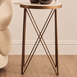 Premier Housewares Shalimar Gold Finish Marble Top Round Side Table