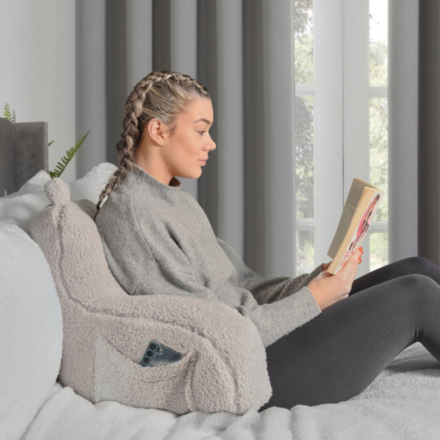 Teddy Fleece Silver Cuddle Chair with Side Pocket - image 1