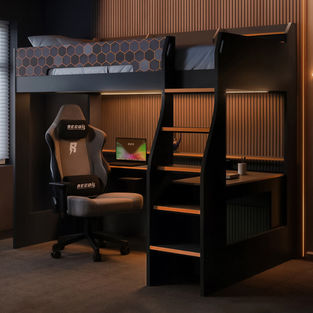 Recoil Ultimate Lumi Charcoal and Orange Single High Sleeper with Desk - image 1