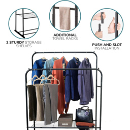 House of Home Black Double Clothes Rail - thumbnail 3