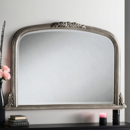 Yearn Silver Beaded Overmantle Bevelled Mirror 66 x 101cm - thumbnail 2