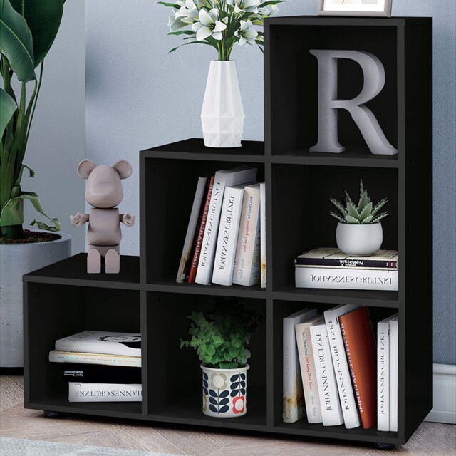 Black 6 Cube Staircase Storage Unit