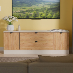 Crowndale Bora 2 Door 2 Drawer Gold Craft Oak and Kashmir Wide TV Unit Ready Assembled