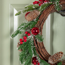 Samuel Alexander 50cm Pinecone Wreath with Red Berries and Baubles - thumbnail 3