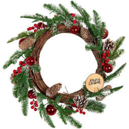 Samuel Alexander 50cm Pinecone Wreath with Red Berries and Baubles