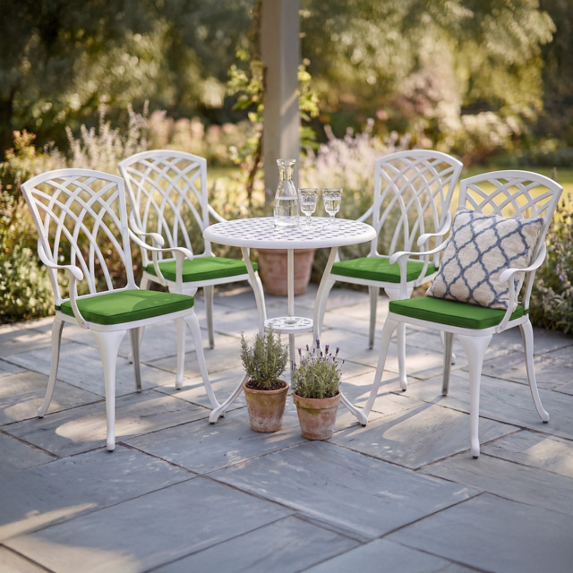Centurion Oshowa White and Green 4 Seater Cast Aluminium Garden Bistro Set with Cushions - image 1