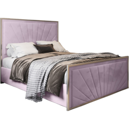 Roxy Small Double Pink Soft Velvet Upholstered Metal Bed Frame with Chevron Headboard - thumbnail 2