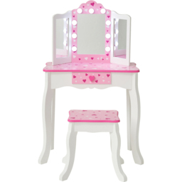 Teamson Kids White and Pink Sweethearts Print Gisele Medium Vanity and stool - thumbnail 2