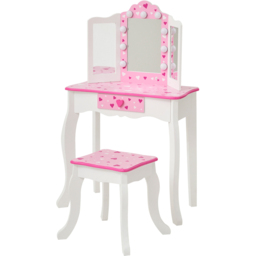 Teamson Kids White and Pink Sweethearts Print Gisele Medium Vanity and stool - thumbnail 3